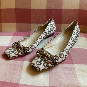 Gucci Bamboo And Horsebit Printed Flats Size 10 Vintage Square Toe
